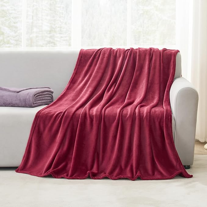 Hansleep Twin Burgundy Red Fleece Blanket, Soft Flannel Bed Blanket | Fuzzy Cozy Blanket 60x80 Inches, Multi-use for Bed, Sofa, Couch, Travel, Camping, All Season Warm Lightweight Cover