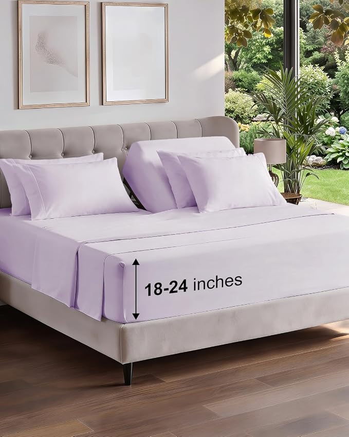 Extra Deep Flex Top Split Head King Sheet Set - 6 Piece Breathable and Cooling Sheets - Hotel Luxury Bedding for Women, Men, Kids & Teens - Easy Secure Fit - Extra Deep Pockets - Light Lavender