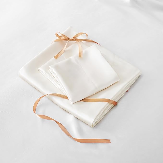 BEDELITE Satin Sheets California King Size Bed Set, Ivory White, 4 Pieces | Luxury Silky Bed Sheets, 15 Inch Deep Pocket, Similar to Silk, Soft and Cooling, Reduces Friction, Gentle on Hair and Skin