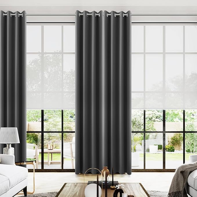 2 Panels 96 Inches Long Dark Gray/Grey Blackout Curtains for Office Living Room,Sun Heat Blocking Darkening Studio Apartment Divider Drapes Grommet Curtains for Residence Measurements,Charcoal