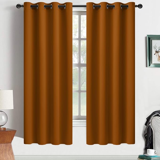 Yakamok Room Darkening Curtains 52x63 inch Length Burnt Orange-Living Room | 2 panels,grommet blackout window treatment,thermal insulated,light blocking drapes,privacy protection,bedroom dining room