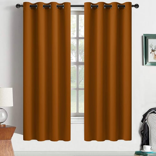 Yakamok Room Darkening Curtains 52x63 inch Length Burnt Orange-Living Room | 2 panels,grommet blackout window treatment,thermal insulated,light blocking drapes,privacy protection,bedroom dining room