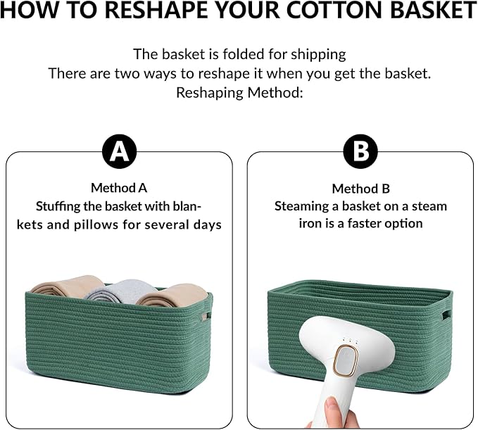 MiniArk Large Storage Baskets for Shelves, 17 x 13 x 7.5” Closet Organizers Bins for Clothes Blanket Towels, Baby Nursery, Toy Baskets Box, Woven Rope Baskets, 2 Packs Green