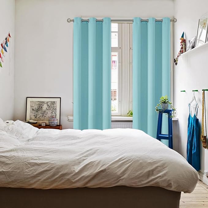 BGment Baby Blue Blackout Curtains for Living Room 84 Inch Long - 2 Panels | Grommet Top, Black Out, Room Darkening, Sunblock, Thermal Insulated, Window Drapes for Bedroom, 46x84 Inch
