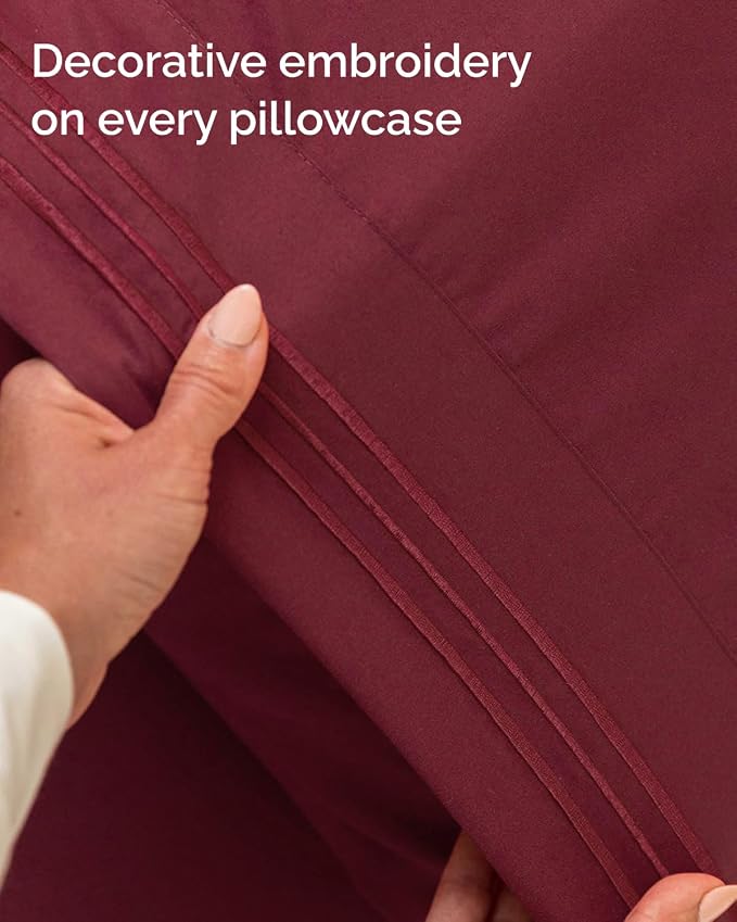 Full XL Sheets - 4 Piece Full XL Sheet Set - Cool & Breathable - Burgundy | Hotel Luxury Bedding for Women & Men with Deep Pockets, Ultra-Soft, Comfy, Easy-Fit, Wrinkle Free & Fade Resistant, Oeko-Tex