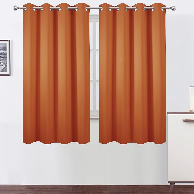 Orange Blackout Curtains 52 x 63 Inch Length/Set of 2 Curtain Panels/Thermal Insulated Room Darkening Blackout Curtains for Bedroom
