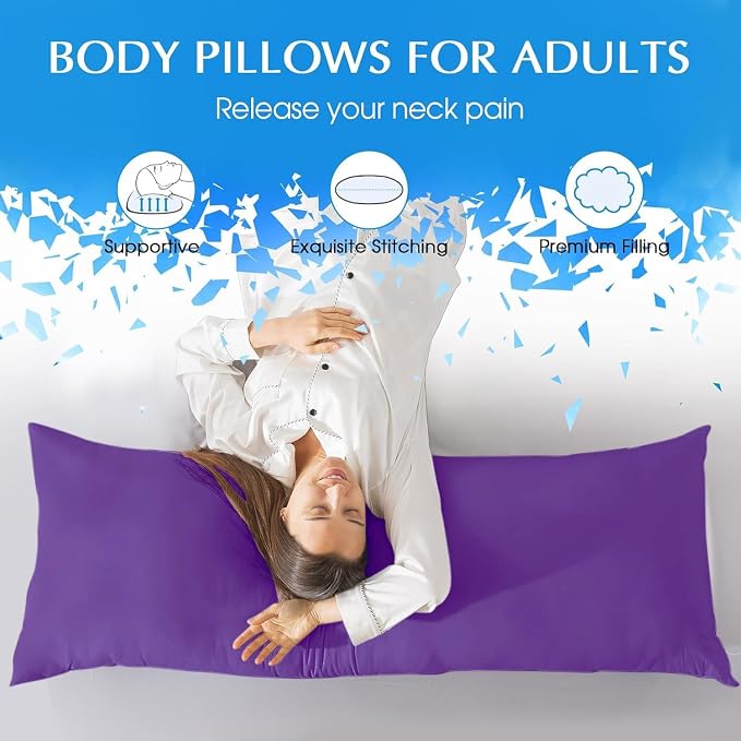 SHOUREN Large Body Pillow,Long Bed Pillow for Adults,20x54in | Breathable,sweat-absorbing,skin-friendly,medium firmness for side sleepers,multiple application
