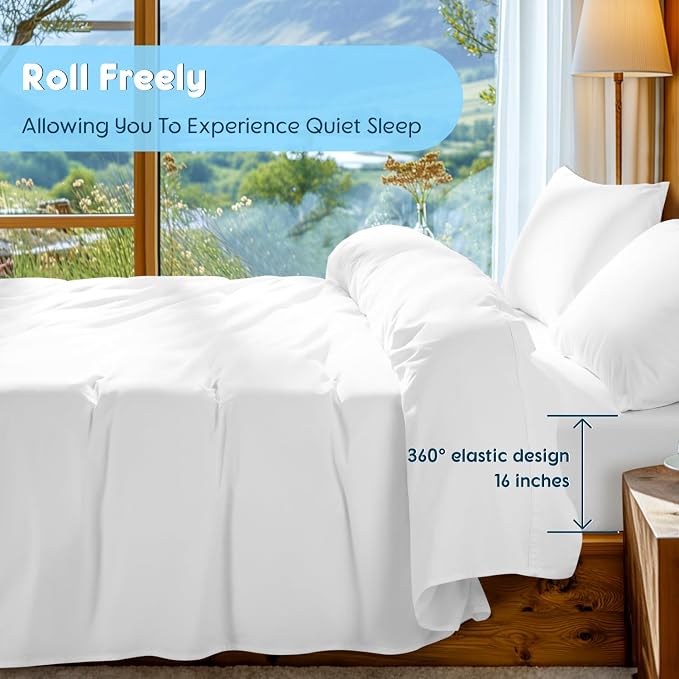 SONORO KATE 1000 Series 100% Egyptian Cotton Cal King Sheet Set,4 Pieces | Soft,Breathable Long Staple,Sateen Weave,Luxury 5-Star Hotel Bed Sheets,16" Deep Pocket,White