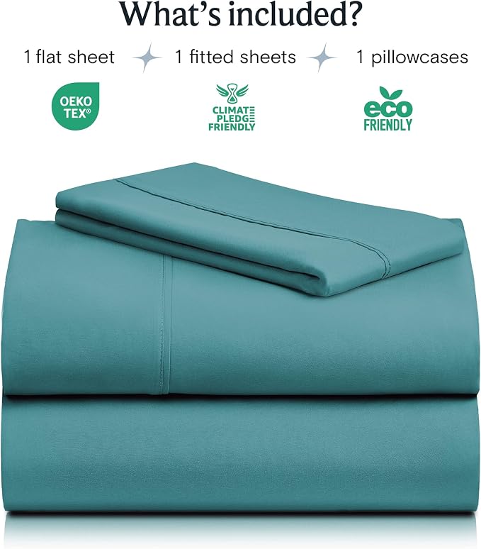 LuxClub Twin XL Sheets - Soft Twin Bed Sheets for Boys and Girls, 3 PC Deep Pockets 18" Eco Friendly Wrinkle Free Kids Fitted Sheets Machine Washable Hotel Bedding Silky Soft - Teal Twin XL | LuxClub Silky Fitted Sheet & Pillowcase Sets, Breathable Hot...