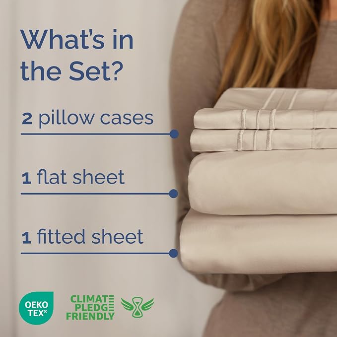 King Size 4 Piece Sheet Set - Comfy Breathable & Cooling Sheets - Wheat | Hotel Luxury Bed Sheets for Women & Men, Deep Pockets, Easy-Fit, Extra Soft and Wrinkle Free Sheets, Oeko-Tex Bed Sheet Set