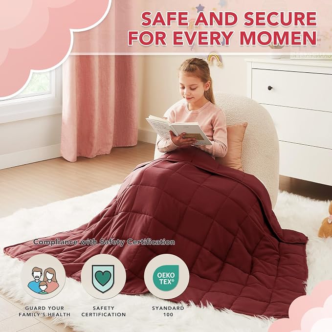 CuteKing Weighted Blanket - Weighted Blanket with Premium Glass Beads - Breathable Heavy Blanket for Comfortable Rest - Thick Blanket All Season (7lbs, 40"x60", Claret Red)