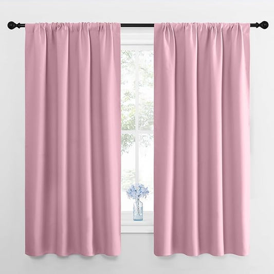 NICETOWN Kitchen Curtains, Short Blackout Curtains & Drapes, Rouge Pink, 42" Wide by 54" Long, 2 PCs, Thermal Insulated Blackout Curtain Panels for Kids Room, Play Room