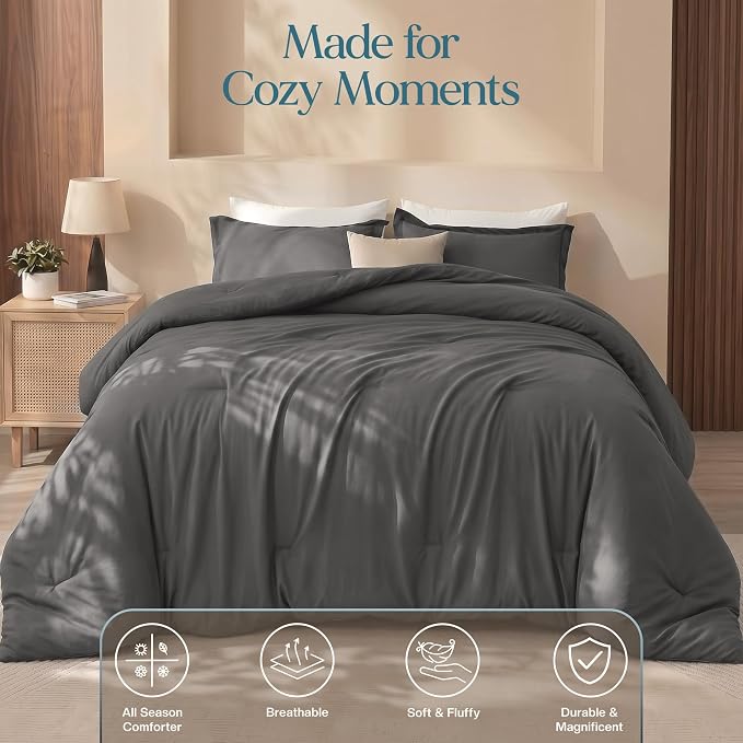 Utopia Bedding 3 Pc Queen Comforter Set, All Season Bedding, Grey | Bedding Set Includes Comforter (88x88) Inches, 2 Shams (20x26) Inches. Soft Microfiber Down Alternative, Machine Washable.