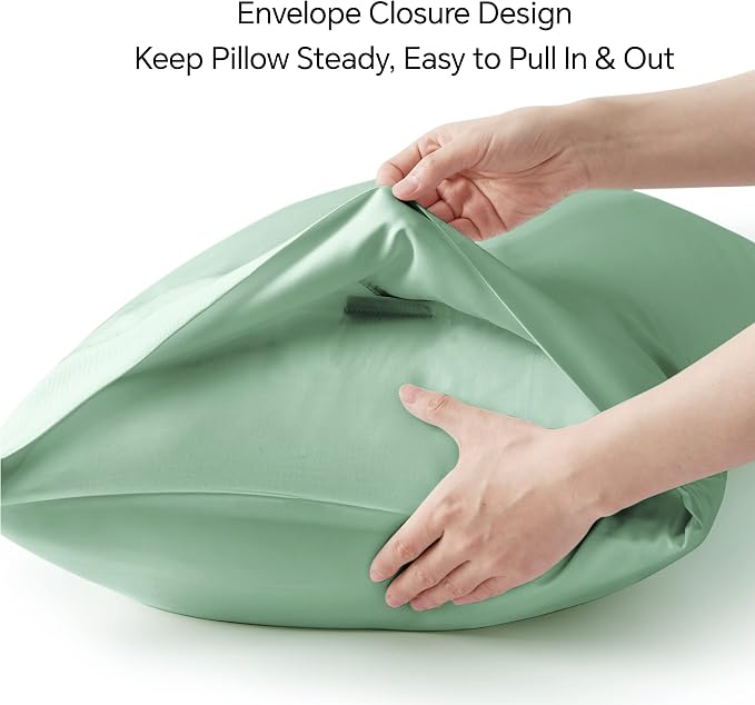 BEDELITE Cooling Pillow Cases Queen, Rayon Made from Bamboo, Mint Green | Cooling and Breathable Pillow Cover for Hot Sleepers & Night Sweats, Silky Soft Cozy, Envelope Closure, 20"x30", Set of 2
