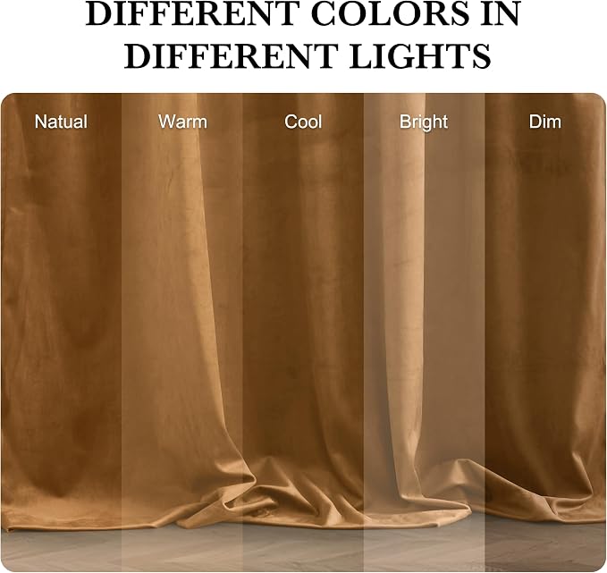 RYB HOME Velvet Curtains 120 inches Long, Extra Long High Ceiling Curtains | Thermal Insulated, Room Darkening, Luxury Decor for Villa Room Large Sliding Patior Door, Bronze, W52 x L120, 2 Panels