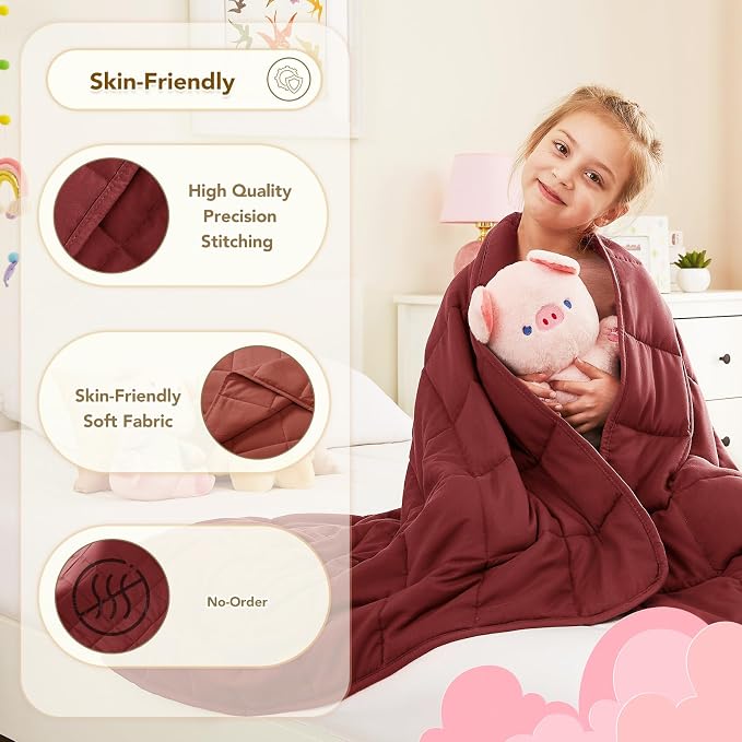 CuteKing Weighted Blanket - Weighted Blanket with Premium Glass Beads - Breathable Heavy Blanket for Comfortable Rest - Thick Blanket All Season (7lbs, 40"x60", Claret Red)