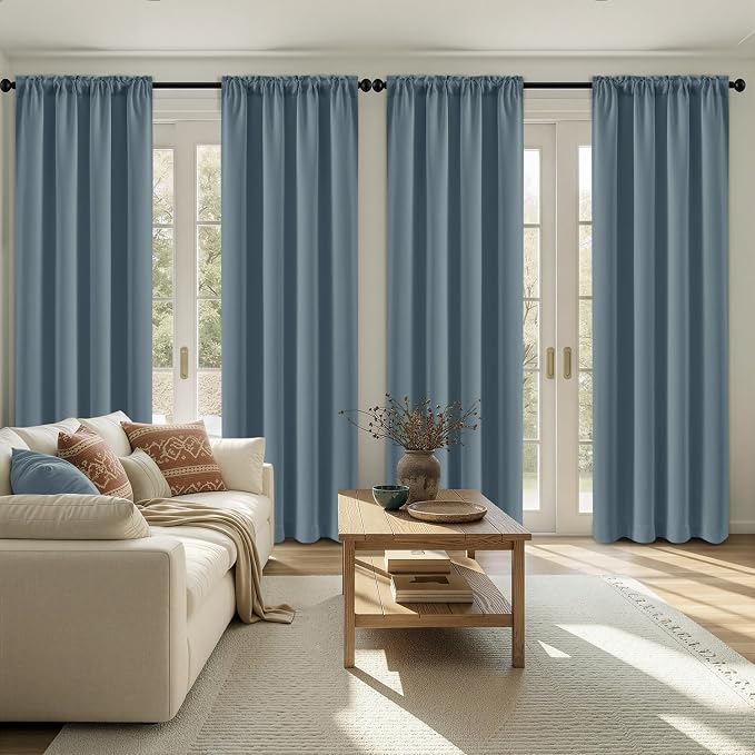 MIULEE 84 Inch Length Grey Blue Blackout Bedroom Curtains Set of 4 | Thermal Curtains for Summer Heat, Light Blocking Privacy Bedroom Window Drapes, Top&Bottom Rod Pocket, Living Room