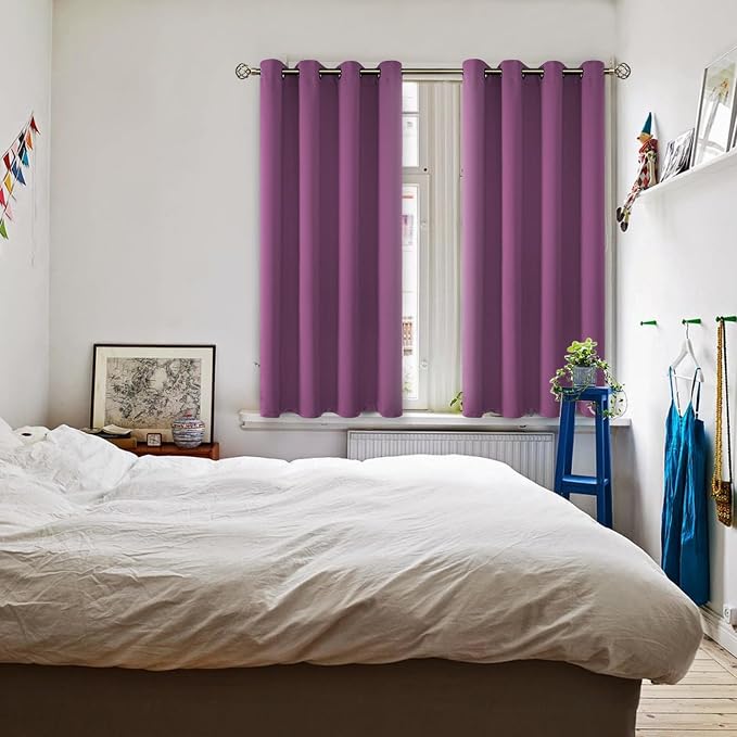 BGment Eggplant Purple Blackout Curtains for Bedroom 45 Inch - 2 Panels | Grommet Top, Black Out, Room Darkening, Sunblock, Thermal Insulated, Window Drapes for Kids Boys Room, 52x45 Inch