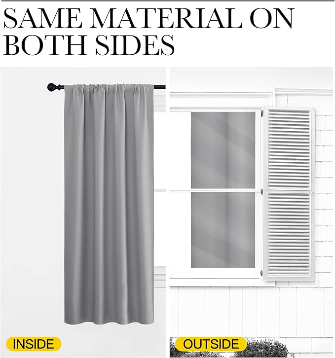 NICETOWN Silver Grey Blackout Curtains for Living Room 42" x 63" 2 Panels | Thermal Insulated Rod Pocket Drapes Draperies for Bedroom Kitchen Window, Light Blocking Noise Reducing Energy Saving Decor