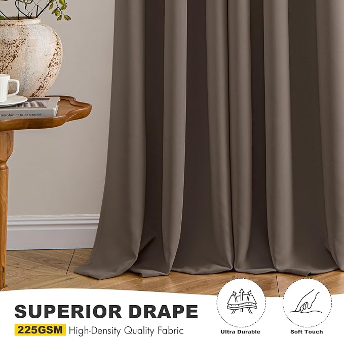 MIULEE Blackout Curtains for Bedroom 2 Panels 40 x 63 Inch Long Tan Brown | Thermal Insulated, Living Room Darkening Grommet Drapes, Noise Reducing, Light Blocking Window Treatments