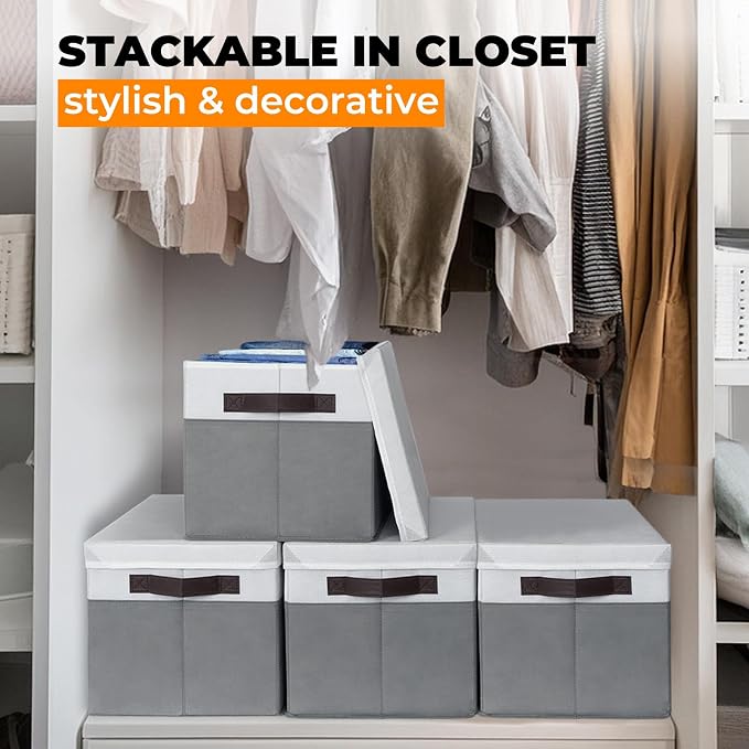 Criusia 8 Pack Closet Storage Bins with Lids - Stackable Storage Baskets for Organizing Clothes Toys Blankets - Odorless for Baby Nursery Organization and Storage Boxes Totes for Bedroom Dorm Room