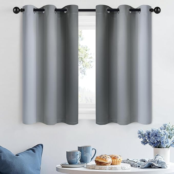 SimpleHome Ombre Grey to Grey White Curtains for Living Room 42Wx36L | Room Darkening Curtains for Bedroom,Gradient Light Blocking Curtain,Thermal Insulated Grommet Window Drapes,2 Panels,36 Inch