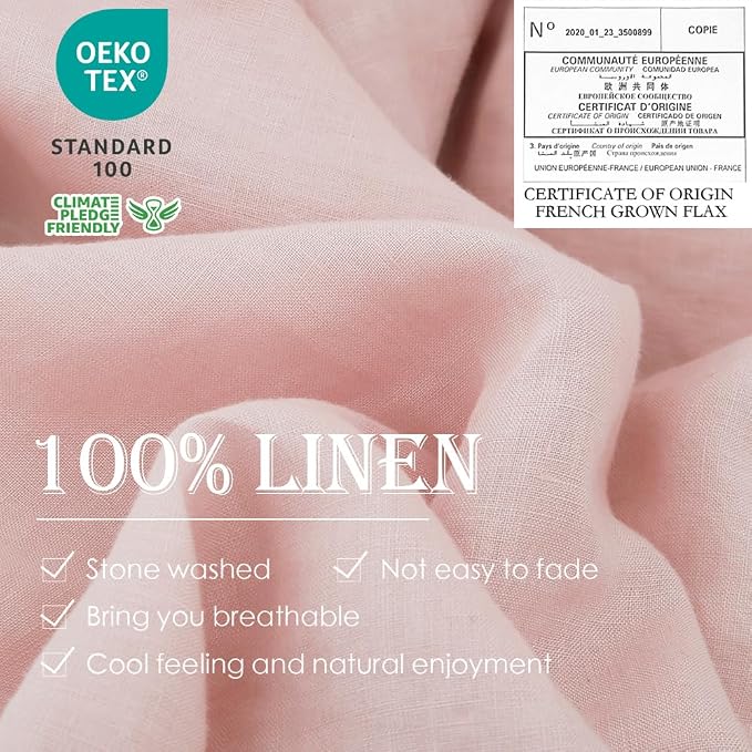 Simple&Opulence 100% Washed Linen Euro Shams 26'' x 26'' Pack of 2, Basic Style Solid Color Natural Flax Farmhouse Decorative Square Throw Pillow Covers for Bed Couch Sofa - Brush Pink
