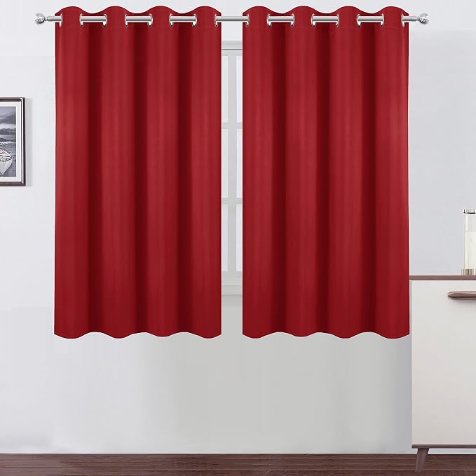 Bright Red Blackout Curtains 52 x 54 Inch Length/Set of 2 Curtain Panels/Thermal Insulated Room Darkening Blackout Curtains for Bedroom