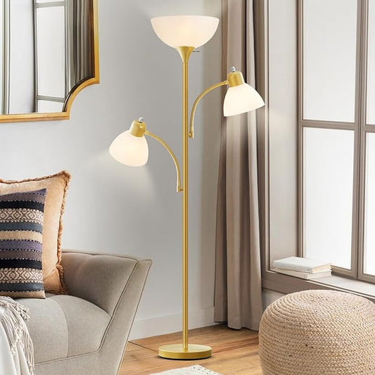 Floor Lamps for Living Room, 72" Tall Standing Lamps, Torchiere Lamp | 8W Adjustable Reading Lights, Modern Bright Floor Lamp for Bedroom, Office, Dresser, Gold&White, Bulbs Included