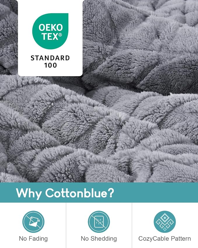 Cottonblue Weighted Blanket for Adults Queen Size 20lbs 60x80in Soft Fleece | Sherpa Jacquard Weighted Blankets Throw for Sleep Calm Relax, Chunky Warm Grey Heavy Blanket for Bed Sofa Couch, Washable
