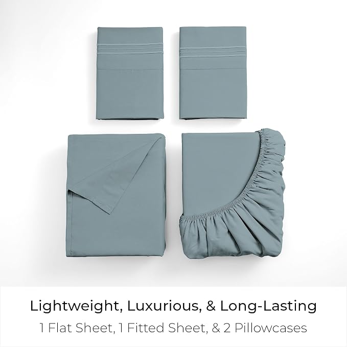 Mellanni Iconic 4-Piece Microfiber Sheet Set (King, Spa Blue) | Double-brushed softness; breathable comfort; 16-in deep pocket; machine washable; OEKO-TEX(R) certified; Lifetime Promise