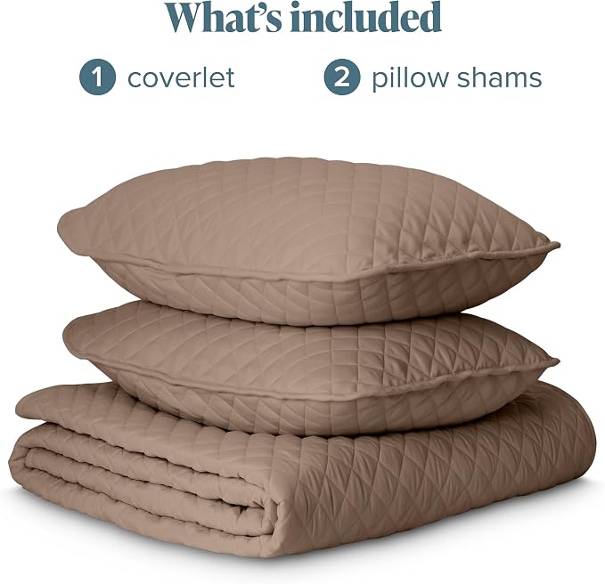 Bare Home Coverlet Set - Full/Queen - Lightweight Bed Decor - Comforter Alternative - All-Season Quilted Bedspread (Full/Queen, Taupe)