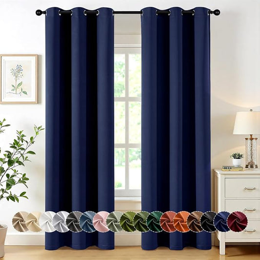 MIULEE Blackout Curtains for Bedroom 2 Panels 40 x 80 Inch Long Navy Blue | Thermal Insulated, Living Room Darkening Grommet Drapes, Noise Reducing, Light Blocking Window Treatments