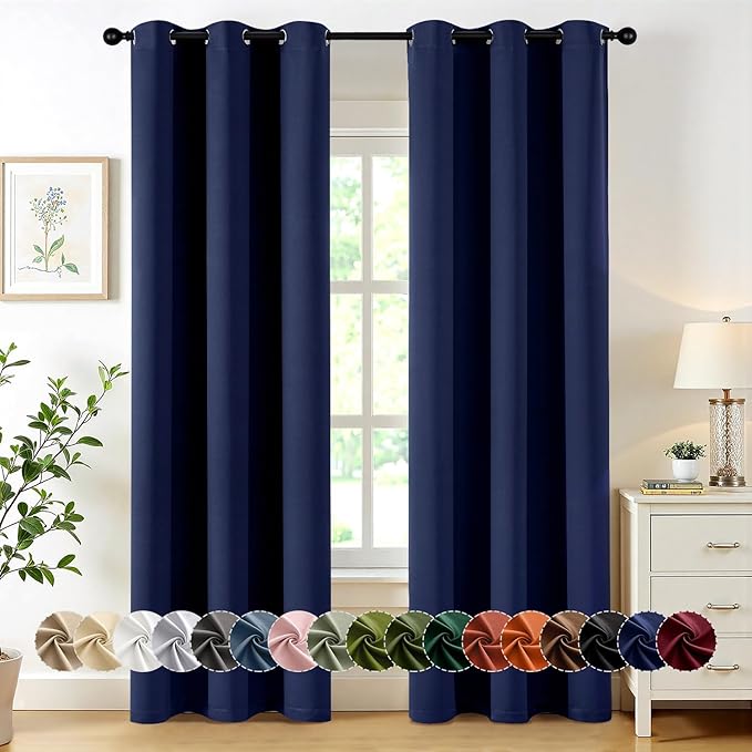 MIULEE Blackout Curtains for Bedroom 2 Panels 40 x 72 Inch Long Navy Blue | Thermal Insulated, Living Room Darkening Grommet Drapes, Noise Reducing, Light Blocking Window Treatments