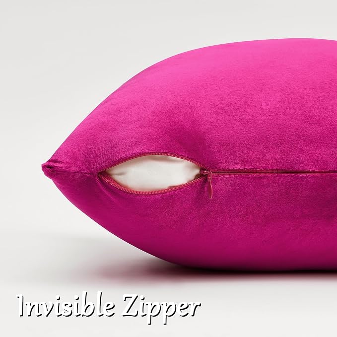 GIGIZAZA Hot Pink Velvet Pillow Covers 16x16 Decorative Pillows Pack of 2 | Throw Pillows for Couch Sofa,280gsm Soft Textured Fabric,Modern Square Pillowcases,Luxury Cushion Covers