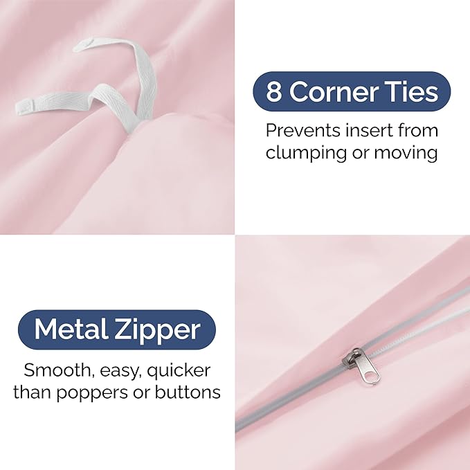 Duvet Cover King Size - 3 Piece with Zipper Closure - Lavender Pink | Extra Soft, Breathable, King Duvet Cover 104" x 90" with 2 Pillow Shams, Zipper Closures & Ties, Women, Men, Kids & Teens