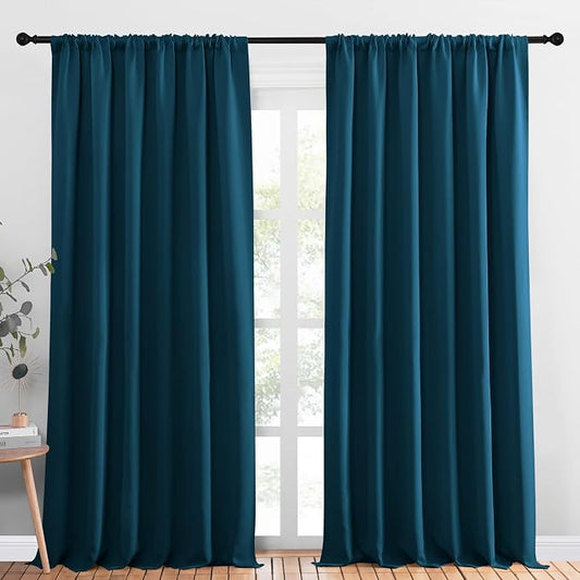 NICETOWN 2 Panels Blackout Curtains, Rod Pocket Thermal Insulated Drapess for Bedroom, Privacy Protection Easy-Care Heavy Duty Curtains for Living Room/Dining Room, W70 x L95 inches, Moroccan Blue