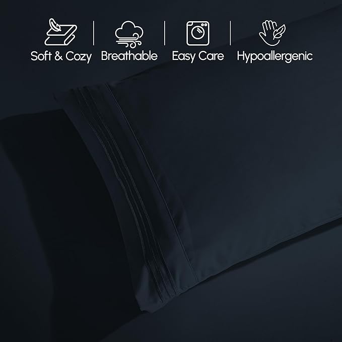 Elegant Comfort Luxurious 1500 Premium Hotel Quality Microfiber 4-Piece Sheet Set, 18-24 Inches Deep - Extra Deep Pocket Sheets - Ultra Soft 4PC Deep Pocket Sheets, Queen, Black