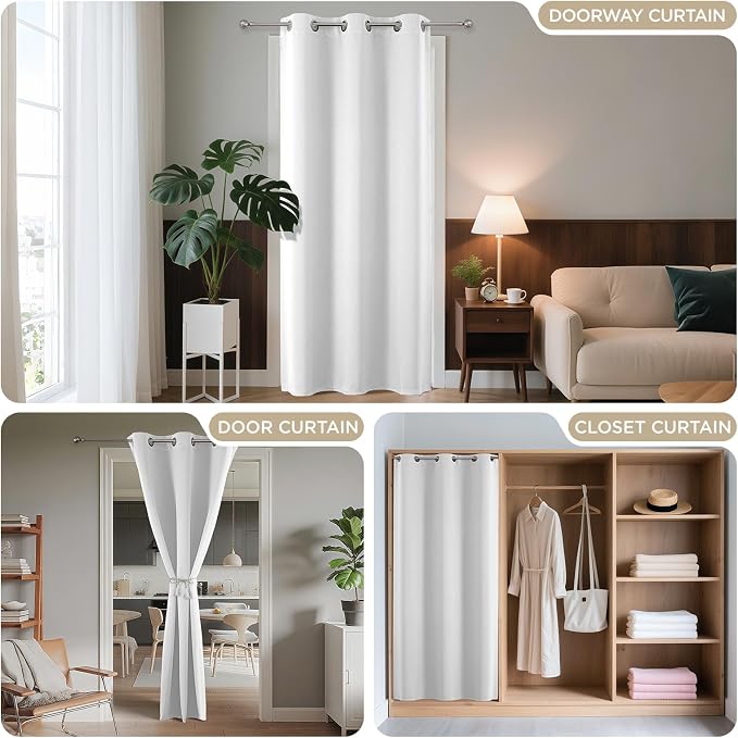 Joydeco Door Curtain Blackout Curtains for Doorway Privacy Closet Drapes | Room Divider Curtains for Bedroom Living Room, Sliding Door Curtains for Open Closet (Pure White, 52Wx84L, 1 Panel)