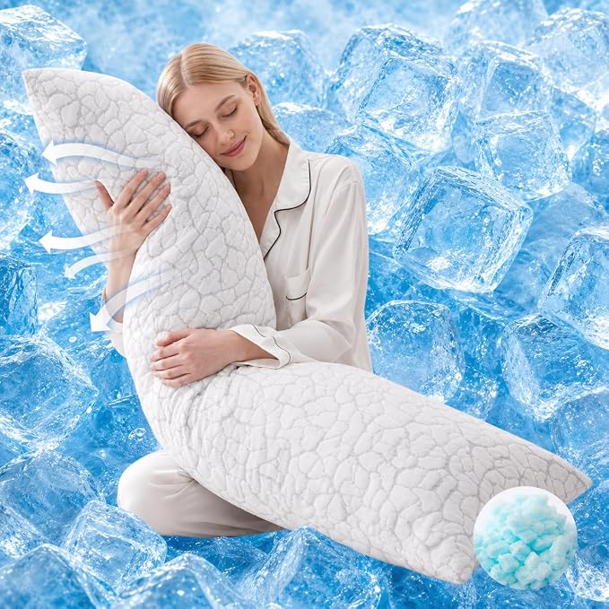 Cooling Body Pillow for Side Sleeper, Long Pillow for Bed, 20x54 in | Shredded Memory Foam, Adjustable Loft, Removable Washable Cover, Side Sleepers & Back Pain Relief