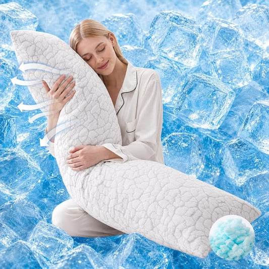 Cooling Body Pillow for Side Sleeper, Long Pillow for Bed, 20x54 in | Shredded Memory Foam, Adjustable Loft, Removable Washable Cover, Side Sleepers & Back Pain Relief