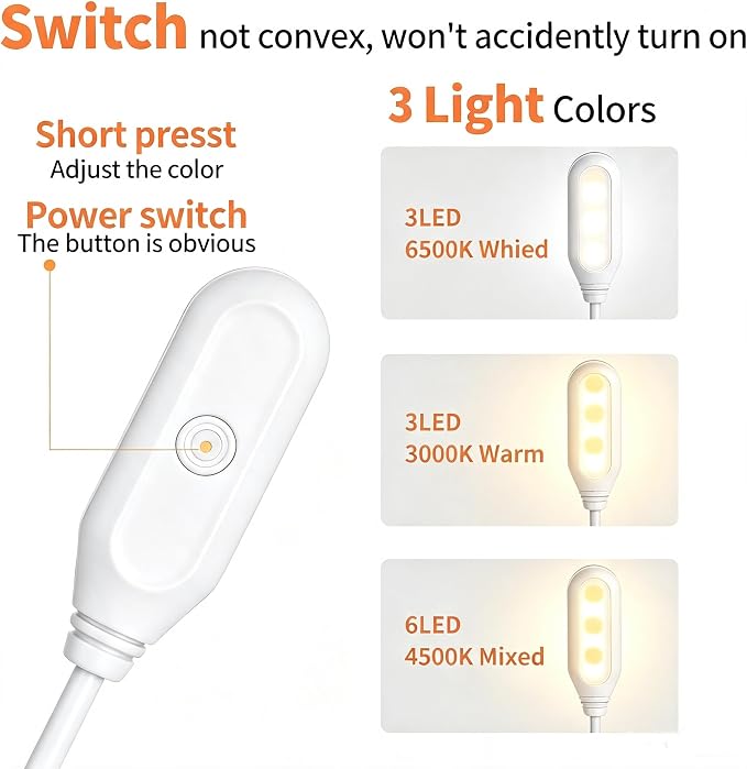 6 Pack Book Light Bulk Clip-On Reading Lights for Reading in Bed | LED Book Lights with 3 Color Temps, Stepless Dimming Brightness, Lightweight BookLights for Read Book Lovers at Night Gifts