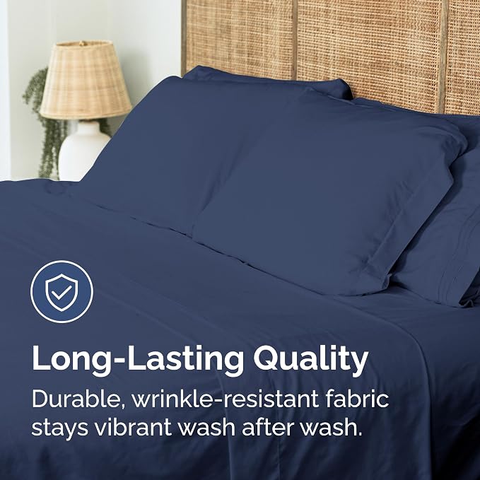 Full Flat Sheet - Single Top Flat Sheet Only - Soft & Cooling - Navy Blue | Hotel Luxury Top Flat Sheet Only, Ultra-Soft, Breathable & Cooling, Fade & Wrinkle Free, Easy-Care, Stain & Shrink Resistant