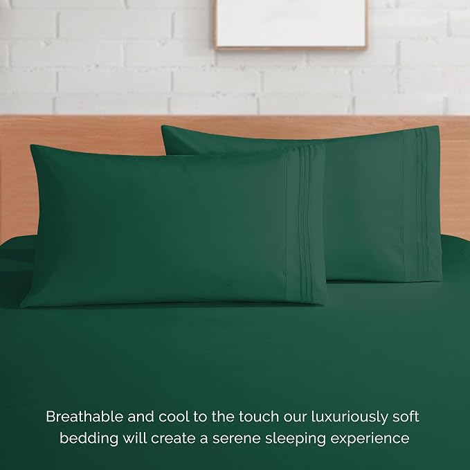 Elegant Comfort Luxurious 1500 Premium Hotel Quality Microfiber 4-Piece Sheet Set, 18-24 Inches Deep - Extra Deep Pocket Sheets - Ultra Soft 4PC Deep Pocket Sheets, Queen, Hunter Green