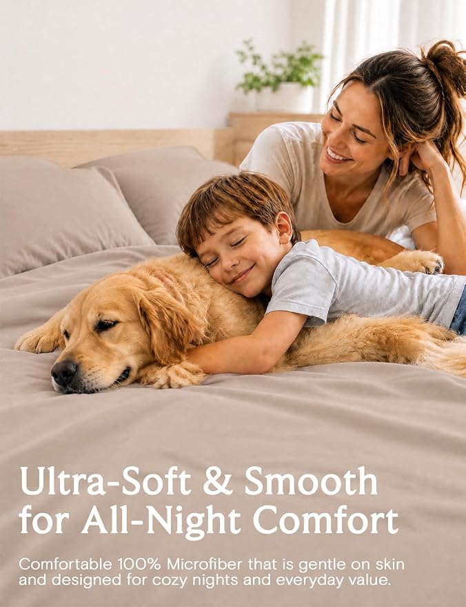 LuxClub 4 PC Full Sheet Set, Deep Pockets Wrinkle Free Cooling Bed Sheets Hotel Bedding for Women, Men, Kids & Teens, Includes 1 Fitted Sheet, 1 Flat Sheet and 2 Pillowcases-Soft Light Khaki | LuxClub Silky Fitted Sheet & Pillowcase Sets, Breathable Ho...