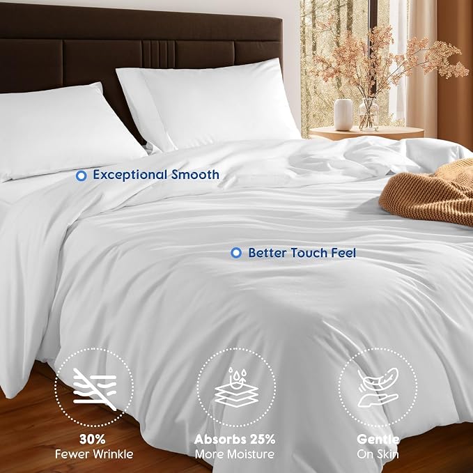 SONORO KATE 1000 Series 100% Egyptian Cotton Queen Duvet Cover Set,3PC | Long Staple Cotton,Sateen Weave,Soft,Breathable,Luxury Hotel Bedding,All-Season,Hidden Zipper Closure,White