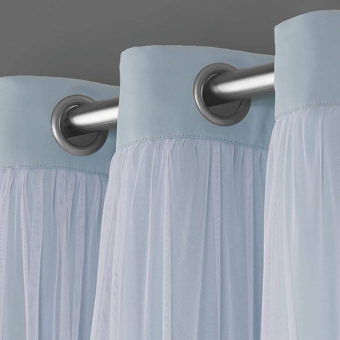 TOWN & COUNTRY LUXE Talia Double Layer Indoor Curtains, Sheer and Room Darkening Blackout, Grommet Top, Energy Efficient, 2-Pack Set, 52"x84", Aqua