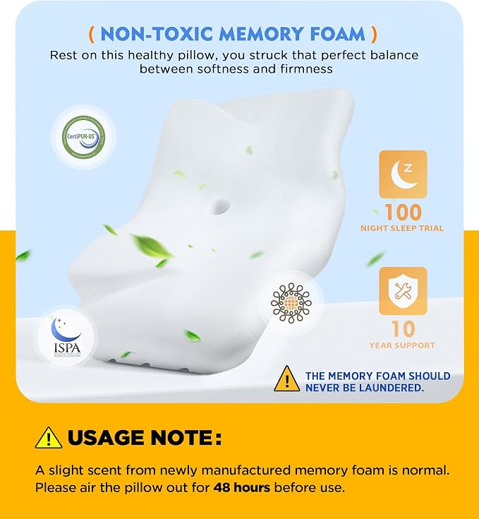 Cervical Pillow for Neck Pain Relief, Hollow Design Odorless Memory Foam Pillows with Cooling Case, Adjustable Orthopedic Bed Pillow for Sleeping, Support for Side Back Sleepers