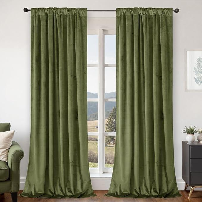 BGment Sage Green Velvet Curtains for Living Room, 2 Panels, 52 x 102 Inch | Super Soft, Thermal Insulated, Energy Saving, Luxury, Soundproof, Luxury Decorative Curtains for Bedroom, Back Tab Rod Pocket