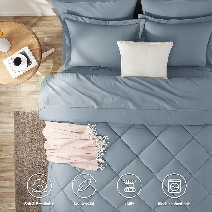 Twin XL Comforter Set Dusty Blue - 5 Pieces Complete Bedding Set | College Dorm Essentials, OEKO-TEX Certified, All Season, 240GSM Down-Alternative Comforter, Sheets, Pillowcase & Sham